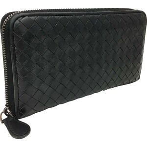 Bottega Veneta Intrecciato Zip Around Long Wallet Black